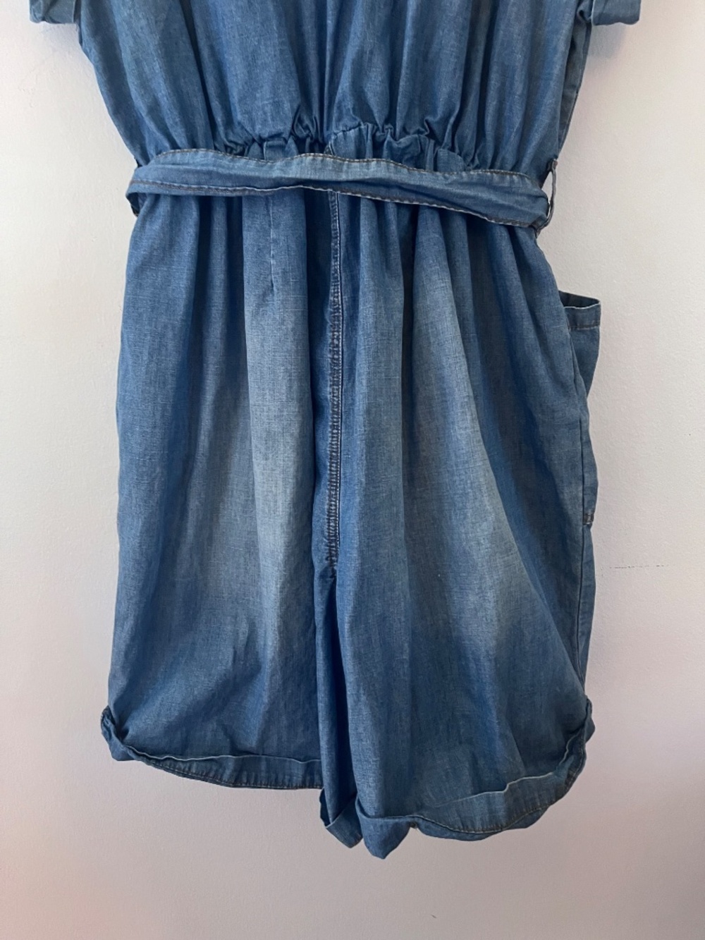 Eloquii Elements Lightweight Denim Belted Shorts Romper Short Sleeve Size 20 - Picture 10 of 10